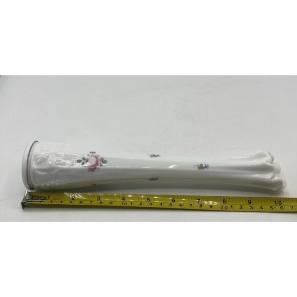 Vintage Westmoreland MCM Milk Glass Swung Bud Vase 10.25" Hand Painted Ribbed - Picture 8 of 16